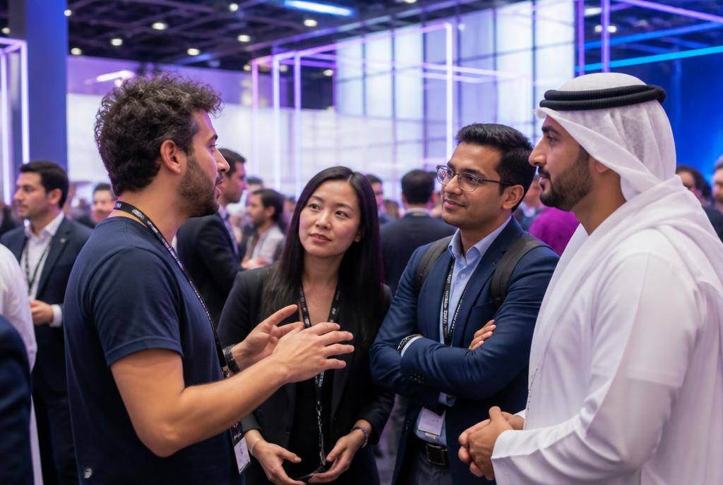Founders and investors meeting at a technology event